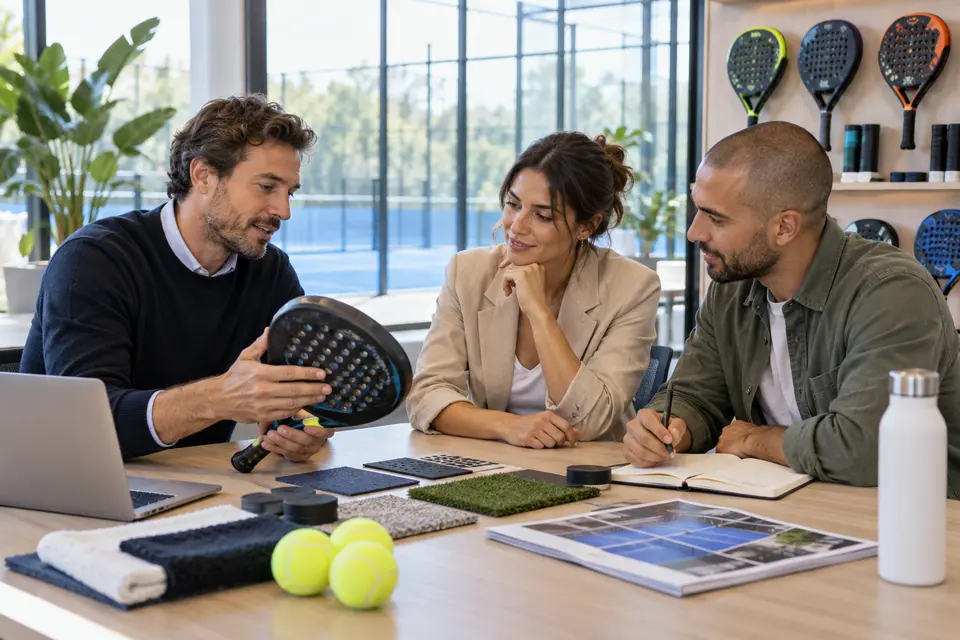 Escena ilustrativa de profesionales discutiendo sobre suministros y colaboración del club.